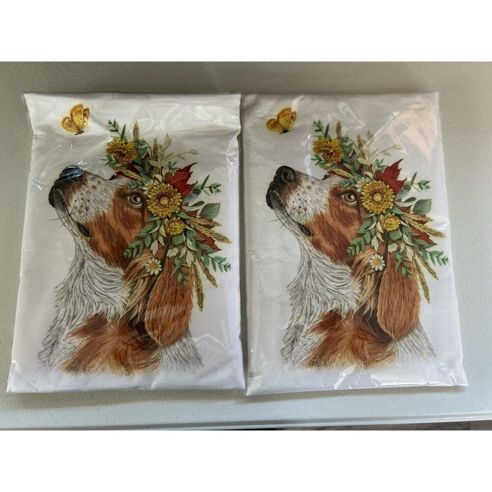 Mary Lake Thompson Flour Sack Kitchen Towel 30x30 Dog Leaf Crown Flower NWT